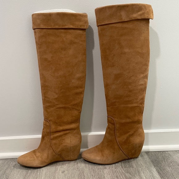Michael Kors camel suede wedge slouchy knee boots - Picture 4 of 14
